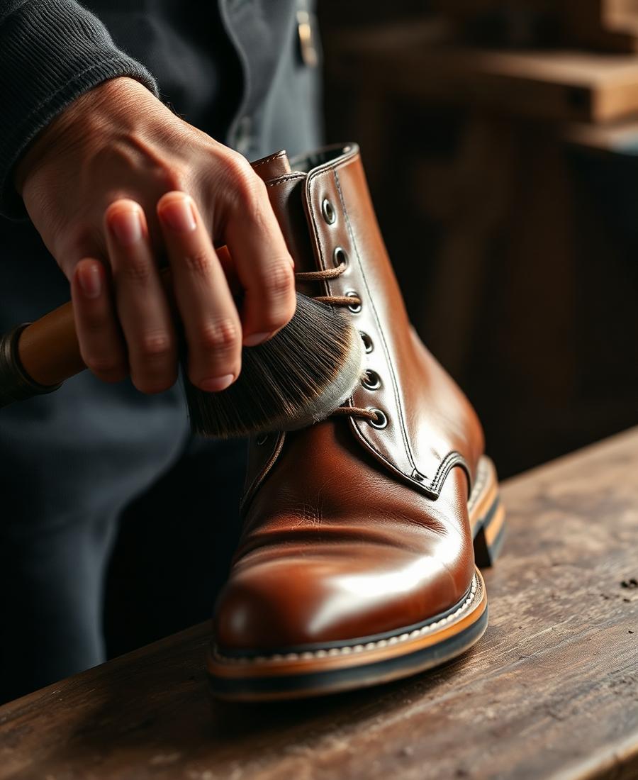 Polishing a leather boot