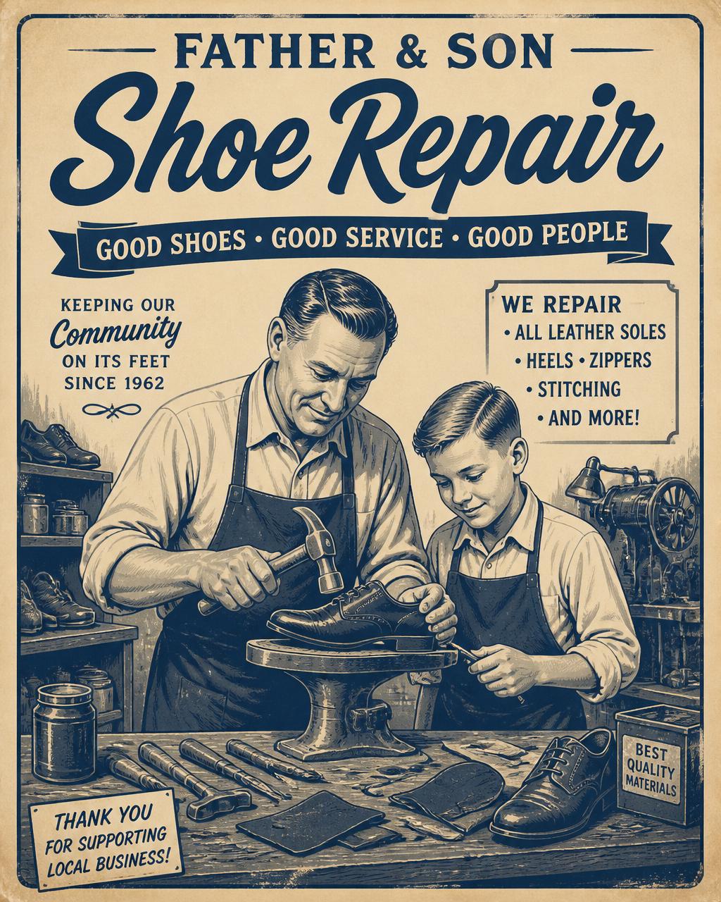 Father and son cobbler heritage poster